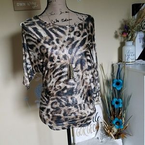 Leopard Print Dolman Sleeve Blouse in Beige Brown